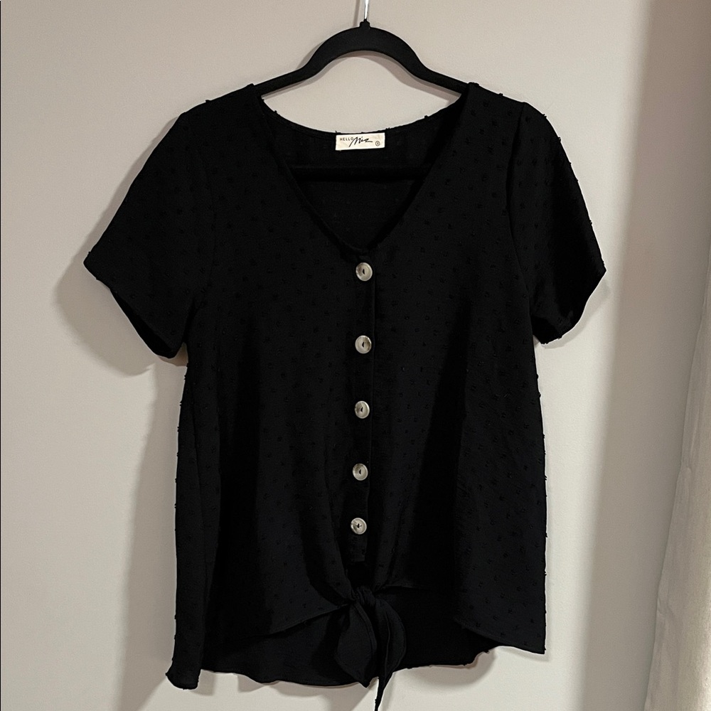 Hello MIZ maternity Black Button-Down Top with Tie-Front